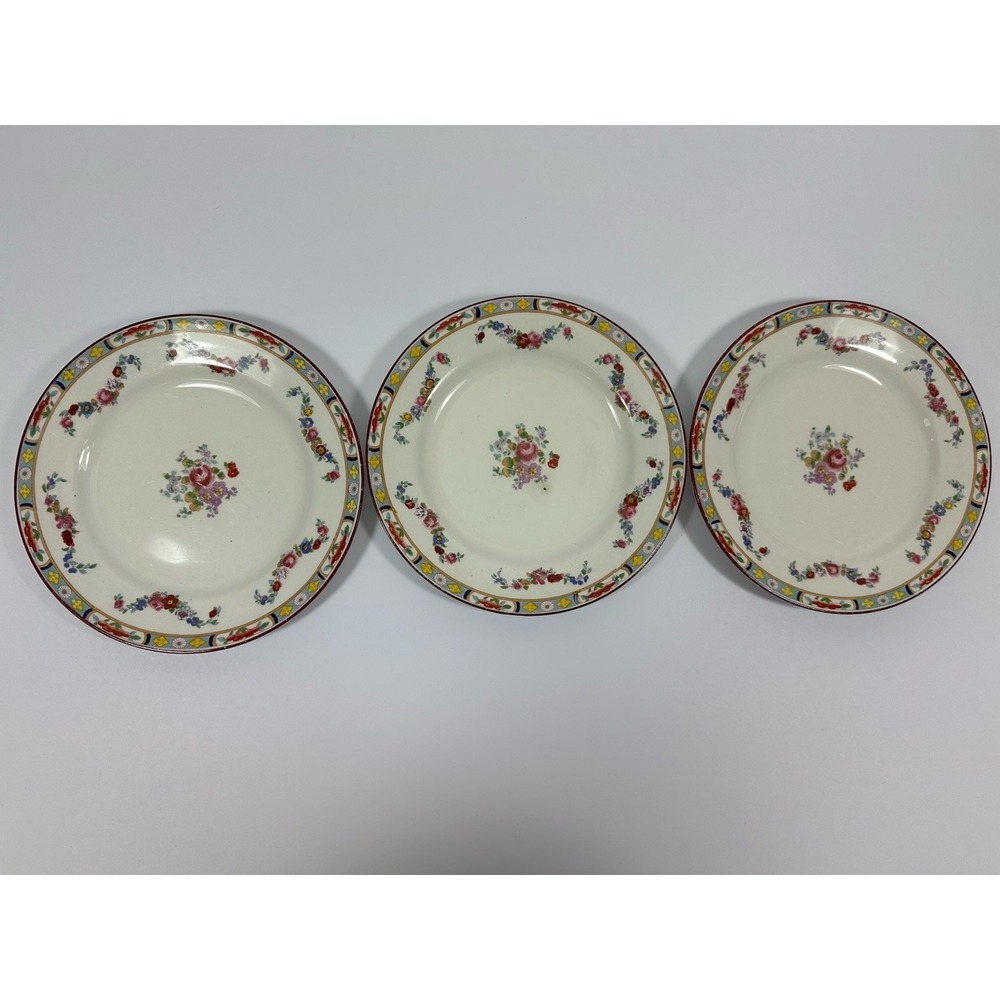 J G Meakin Hanley England Bread Plates 6 3/4" Rose Garland Floral Swag Ironstone